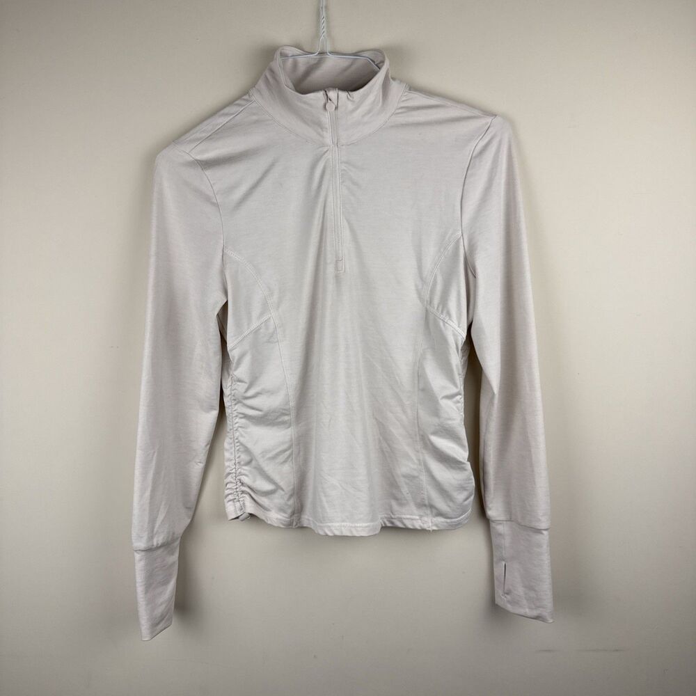 Apana Women’s Athletic Jacket Thumbhole Long Sleeve Quarter Zip Cream Size M